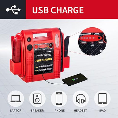 12V/24V Jump Starter,2800/1400 Peak Amp,Truck Battery Booster Pack, and Pure Copper Jumper Cables,Heavy Duty Jump Box Includes Dual USB and DC Ports Power,Car Battery Jump Starter - style: HH974