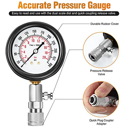 9 Pieces Automotive Compression Tester Kit and Spark Plug Tester, Universal Car and Motorcycle Engine Testing Tools for Cylinder Pressure Gauge (Red) - color: Red