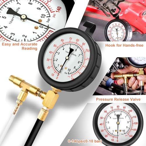 0-140PSI Fuel Injector Injection Pump Pressure Tester Gauge Kit Car Tools - size: Senior