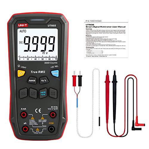 UNI-T Digital Multimeter Smart,UT60S True RMS,9999 Counts 1000V AC DC Voltmeter Ammeter Capacitor Temperature,Fully Automatic Anti-Burn Intelligent Multimeter Tester - size: UT60S