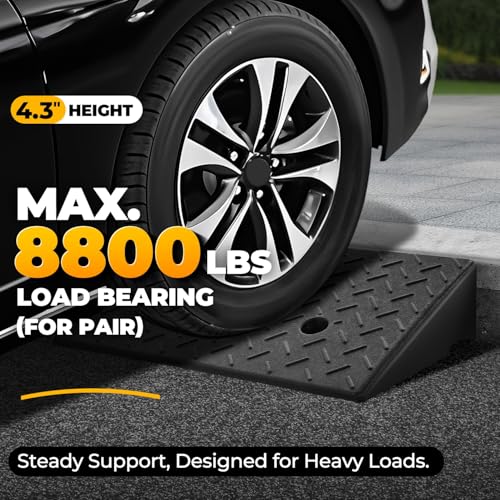 Auto Dynasty Rubber Curb Ramps, 4.3" Lift Height Curbside Driveway Ramp, 4410 LBS/2T Capacity Sidewalk Curb Ramp for Cars Trucks Bikes Motorcycles Wheelchairs, 2 Pack - size: 4.3" Rise
