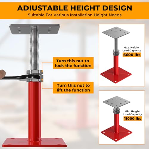 4PCS House Floor Jacks for Leveling & Lifting, 5" - 8" Height Adjust Range, Adjustable Crawl Space Jacks, Telescoping Screw Jacks for Temporary Support - 11000 lbs Max Load Capacity, Red - size: 5-8in Red