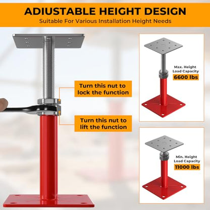 4PCS House Floor Jacks for Leveling & Lifting, 5" - 8" Height Adjust Range, Adjustable Crawl Space Jacks, Telescoping Screw Jacks for Temporary Support - 11000 lbs Max Load Capacity, Red - size: 5-8in Red