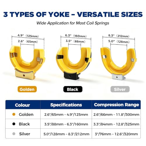 Heavy Duty On-Vehicle Strut Spring Compressor Kit for SUVs and Trucks | 4500kg/9921lbs cap, heat-treated steel ACME screw. 3 yoke pairs: 2.6"-8.3" OD. U-shaped fork for knuckle & ball joint work.