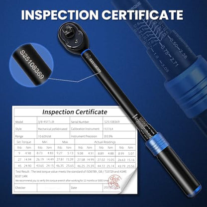 3/8 Inch Drive Click Torque Wrench (6.78-61 N.m & 5-45 FT.LB), ±3% Accuracy, 72-Tooth Reversible Ratchet, CR-MO Steel for Automotive Repair, Motorcycle, Bike - with Storage Case - size: 3/8 Inch