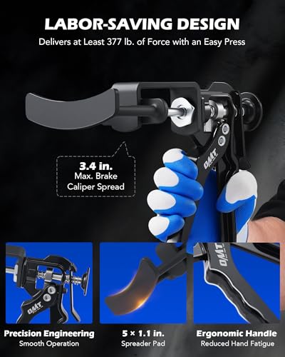 OMT Dual Piston Brake Caliper Compressor Brake Piston Compressor Tool | Retracts single & dual pistons, fits most cars, SUVs & trucks, 377 lb force, aluminum & steel, molded EPE foam case - style: Dual Piston