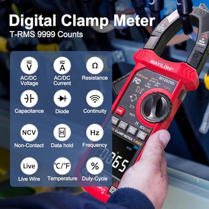 Digital Clamp Meter, 10000count Auto Ranging Multimeter, Voltmeter Supports 1000V AC/DC Voltage, 1200A AC/DC Current, Resistance, Capacitance, Continuity, Live Wire Test, NCV