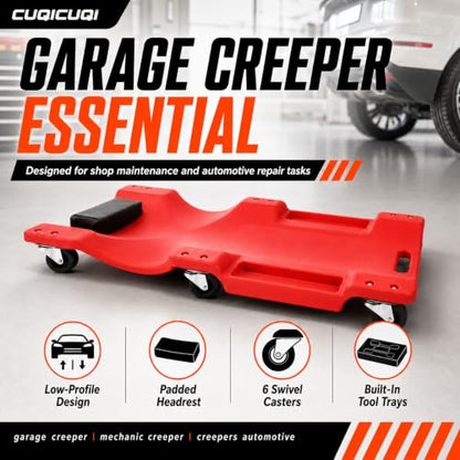 Mechanic Creeper, Low Profile Garage Creeper with Padded Headrest, 6 Swivel Casters, Built-in Tool Trays and Carry Handle, 40 Inch Automotive Creeper for Car Repair, Maintenance, Detailing