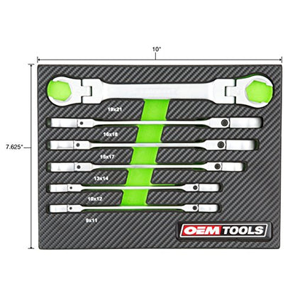 OEMTOOLS 22064 6PC Flex Head Flare Nut Wrench Set, Gifts for Men, Dad Gifts, Metric Wrench Set 9-21mm, Rust-Resistant Hard Chrome Finish, EVA Storage Tray - style: Metric