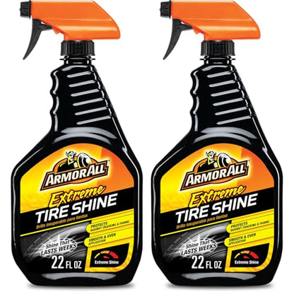 Armor All Tire Shine Spray, Even Shine, Minimal Overspray, 2 Count | No-wipe formula for clean, dry tires; apply after cleaner and let dry for 5 mins and elevate your car cleaning supplies - style: Trigger Bottle