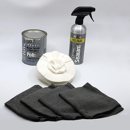Flitz Car Buffing and Care Kit (Medium) - USA-Made Polishers and Buffers Set – Includes 2lbs Paste, 16oz Sealant, 5" BuffBall, 4 Microfiber Cloths, Removes Rust & Restores Shine - style: Show Special: Medium Kit