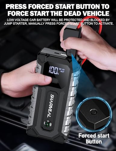 Sharmeal Car Jump Starter 6000A, Jump Starter Battery Pack for All Gas and 9.0L Diesel, 12V Portable Jump Box with LED Light - color: 6000A(60C Battery Enhanced Version)