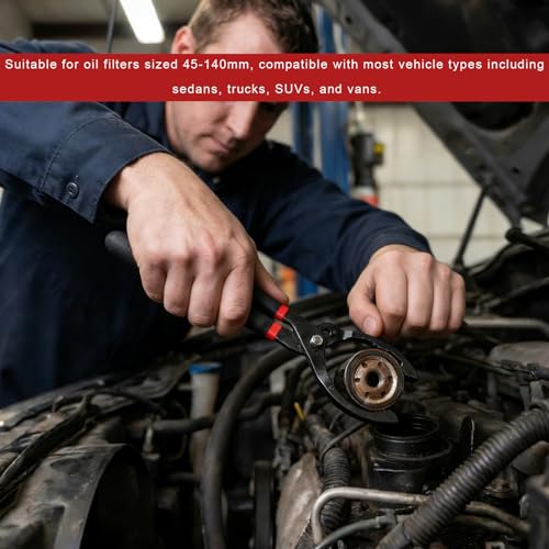 12" Adjustable Oil Filter Pliers, 3-Position Car Oil Filters Removal Specialty Tool w/ 15° Bent Angle Head Design, Auto Filter Wrench for 45-145mm Engine Filters Conduit Fittings