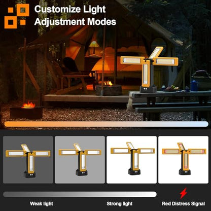 iodoo 13200mAh Rechargeable Solar Work Light, IPX4 Waterproof with Folding Stand Support and Portable Carrying Bag, 8000 Lumen Stepless Dimmable, 4 Lighting Modes, White/Warm/Warm White (No Tripod) - size: Orange(No Tripod)