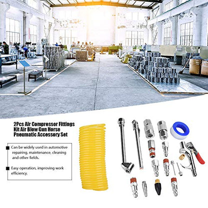 Hilitand 20Pcs Air Compressor Fittings Kit with Air Blow Tool 25ft Hose Quick Coupler for Auto Repair Workshop Cleaning