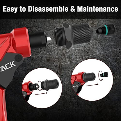 NEXTACK Heavy Duty Pop Rivet Gun Kit (NT200) – 360° Swivel Head for Tight Spaces, 4 HSS Drill Bits + 200 Assorted Rivets + 4 Nosepieces | Rugged Organized Case - size: Swivel Head Rivet Gun w/ 200 rivets