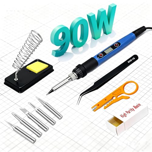 13-in-1 Soldering Iron Kit, 90W Soldering Iron with LED Display & Adjustable Temp, Includes 5 Tips,Desoldering Pump,Stand,Solder Wire,Tweezers, Flux, Soldering Kit for Electronic Repair/DIY