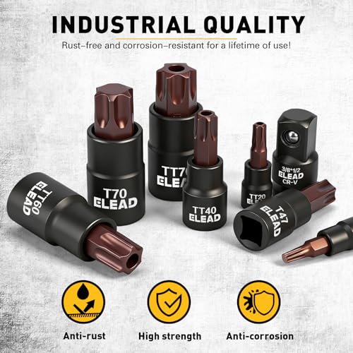 37-Piece Master Torx Bit Socket Set, 1/4", 3/8", 1/2" Drive Star & Tamper Proof T6-T70, T6H-T70H, Premium CR-V & S2 Alloy Steel, Ratchet Wrench, Sockets Adapter, High Torque for Automotive Mechanic - style: 37pcs Torx Bit Socket Set
