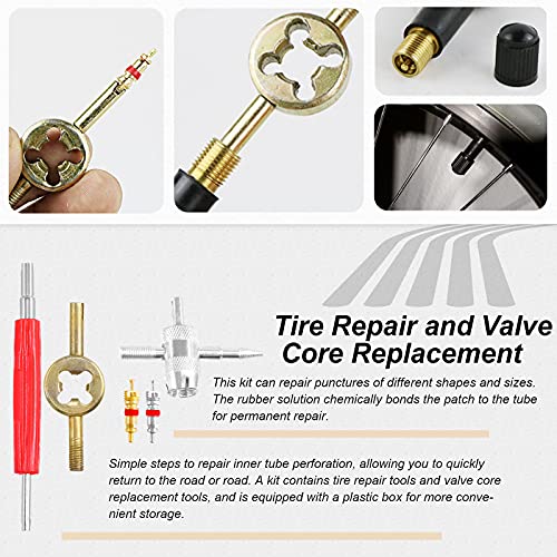 70Pcs Tire Patch Kit Heavy Duty, Tire Roller, Liner Scraper, Rubber Repair Patches, Valve Core Removal Tool with Tire Valve Caps, 4-Way Valve Tool and Valve Core Wrench
