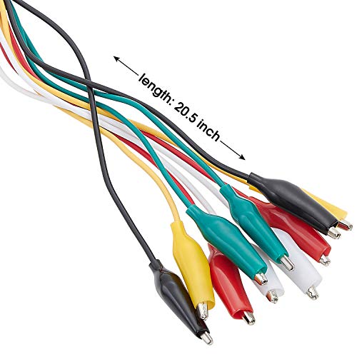 WGGE WG-026 10 Pieces and 5 Colors Test Lead Set & Alligator Clips,20.5 inches / 22 AWG Copper Wire. The Clips soldered and Stamped to the Wires. (1 Pack) - size: 1 PACK