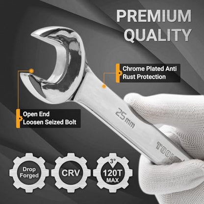 16-Piece Ratcheting Wrench Set, Combination Wrench Set, with Organizer, MM/Metric Max 120-tooth Chromium Vanadium Combination Wrench