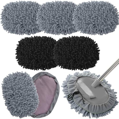 Tallew 5 Pcs Car Wash Mitt Kit, Car Clean Brush Not Included, Microfiber Mitt Clean Detail Cleaning Tools Truck Washing Chenille Scratch Replacement Kit for Auto RV Pickup Bus (Black and Gray) - color: Black and Gray