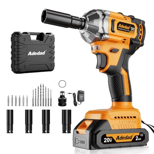 Brushless Impact Wrench 3-in-1 500N.m(369Ft-lbs) Torque Wrench 1/2 Drive with 2.0Ah Battery, 8 Drill Bits, 6 Screwdriver Bits, 4 Sockets, Cordless Impact Gun for automotive Repair and DIY