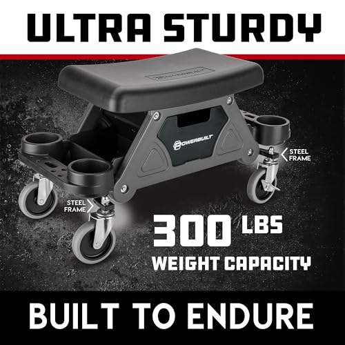 Powerbuilt Heavy-Duty Utility Rolling Seat Upgraded with Padding, Sturdy Locked in Trays, Premium Wheels for Garage Work - Grey 642924ECE - style: Foam Cushion