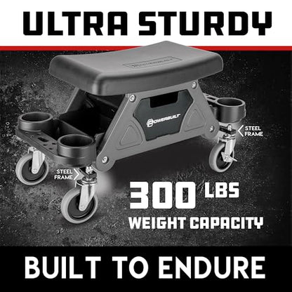 Powerbuilt Heavy-Duty Utility Rolling Seat Upgraded with Padding, Sturdy Locked in Trays, Premium Wheels for Garage Work - Grey 642924ECE - style: Foam Cushion