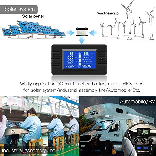 DC 0-200V 100A Digital Battery Monitor Meter, LCD, Solar, Multifunction | Solar Power Meter, Multimeter, Ammeter, Voltmeter, 12V/24V/48V, for RV, Car Battery, Current Voltage - style: DC 100A Battery Meter（100A Shunt）