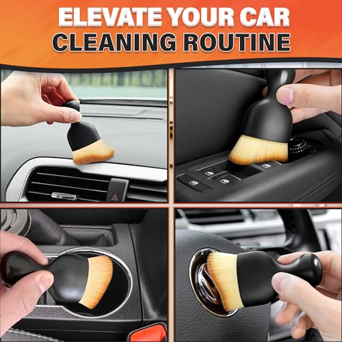 NADOBA Car Interior Cleaning Brush Set of 3, 2.29" x 3.98", Nylon Bristles | Car Interior Brush; Waterproof Plastic Handle, Transparent Storage Case; Reaches Dashboard, AC Vents, and Console