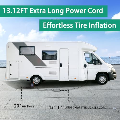 Tire Inflator Portable Air Compressor, 150PSI Heavy Duty Dual Cylinder Air Pump, 12V DC 13FT Extra Long Power Cable & Cordless Car Tire Pump, Digital Pressure Gauge, LED Light, Auto Shut-Off