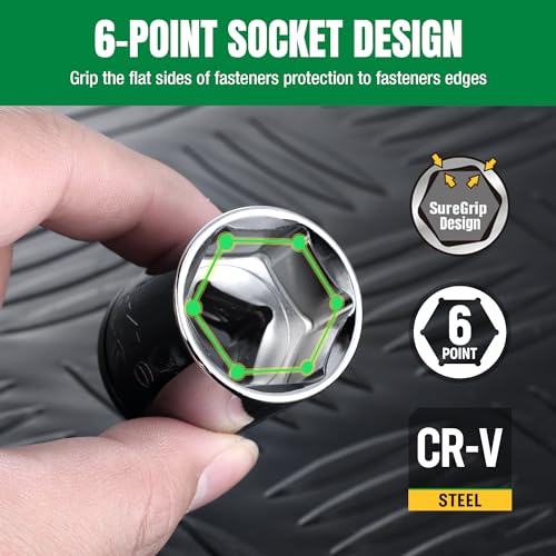 SK 1/2" Drive Socket Set, SAE Sockets, 11-Piece 7/16" to 1-1/16" | SuperKrome Finish, Premium CR-V Steel, with Aluminum Socket Organizer - size: Shallow, style: SAE