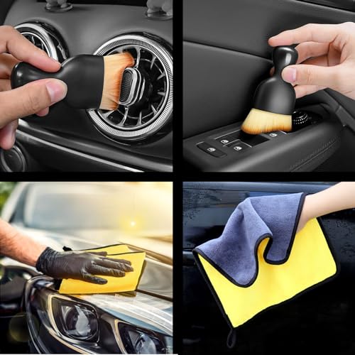 Car Windshield Cleaning Tools, Expandable Car Window Cleaner kit with 4 Reusable Microfiber Pads, Windshield Cleaning Wand Tool, Auto Interior Dust Brush, for Trucks, SUVs, RVs etc - color: grey