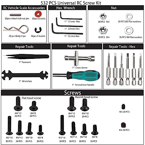 RC Car Repair Work Stand 532 PCS RC Repair Tool Screws Set Kit 360 Degree Rotation RC Repair Station Screwdrivers Screws Pallet Kit for 1/8 1/10 1/12 1/16 1/18 RC Crawler Truck Buggy Tool Set - color: Black