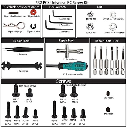 RC Car Repair Work Stand 532 PCS RC Repair Tool Screws Set Kit 360 Degree Rotation RC Repair Station Screwdrivers Screws Pallet Kit for 1/8 1/10 1/12 1/16 1/18 RC Crawler Truck Buggy Tool Set - color: Black