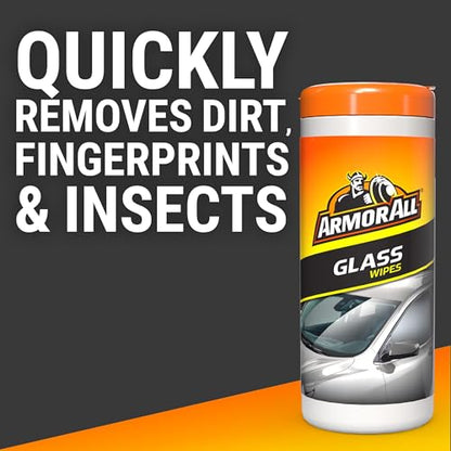 Armor All Car Glass Wipes, Auto Glass Cleaner, 90 Count | Ammonia-free window cleaner wipes safe on tinted glass; remove filmy residue, fingerprints, and bugs - size: 1 Count (Pack of 1)