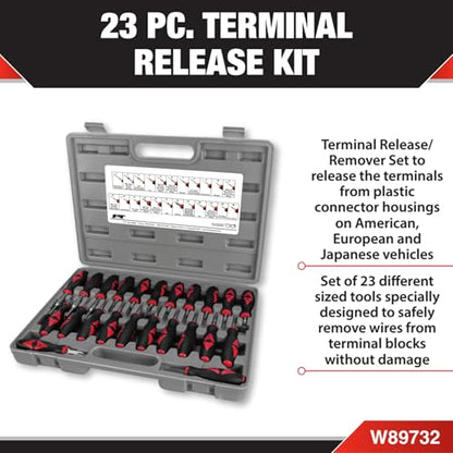Performance Tool W89732 Terminal Release/Remover Set - 23-Piece Kit for Safe Removal of Terminal Blocks - style: 23pc Terminal Release Kit