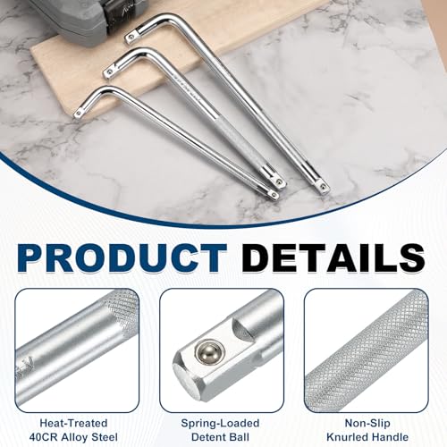 HARFINGTON Socket Breaker Bar 1/2" Drive 10" Long 50BV30 Alloy Steel L-Shape Extension Bar Axle Nut Socket Wrench Hand Tool for Car Mechanical Equipment Repair, Matte Silver - size: 1/2"x10"
