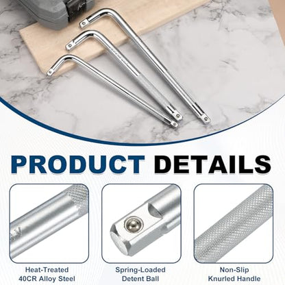 HARFINGTON Socket Breaker Bar 1/2" Drive 10" Long 50BV30 Alloy Steel L-Shape Extension Bar Axle Nut Socket Wrench Hand Tool for Car Mechanical Equipment Repair, Matte Silver - size: 1/2"x10"