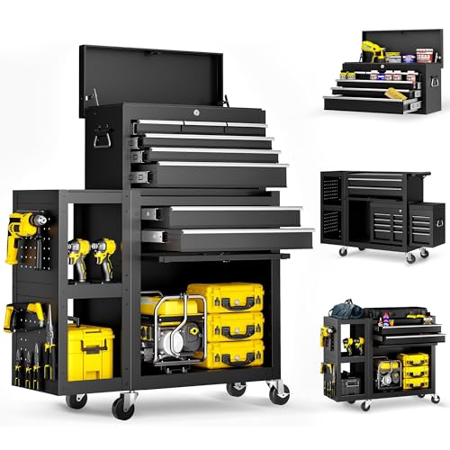 8-Drawer Rolling Tool Chest,3-in-1 Tool Box on Wheels with Lockable Steel Garage, Detachable Top Toolbox & Bottom Storage Cart with Additional Cabinet for Repair Room,Warehouse, 2026 Black - size: Large-Black