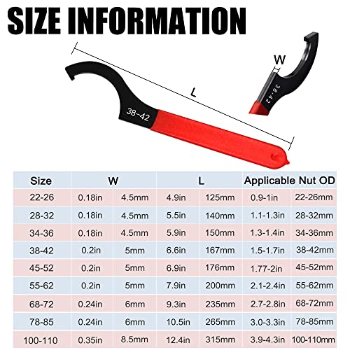 9Pcs Coilover Spanner Wrench Set, Adjustable Shock Wrench Universal Carbon Steel Spanners for Most Coil Over Shock Adjustments - color: Red