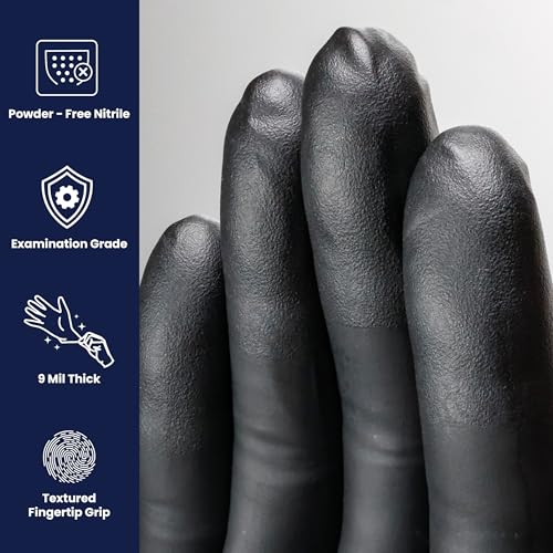 Adenna Dark Light Disposable Nitrile Gloves – 9 Mil, Heavy Duty Work Rubber Glove with Textured Grip, Non-Latex & Powder Free, Pack of 90, 2X-Large, Black - size: 2X-Large (Pack of 90)