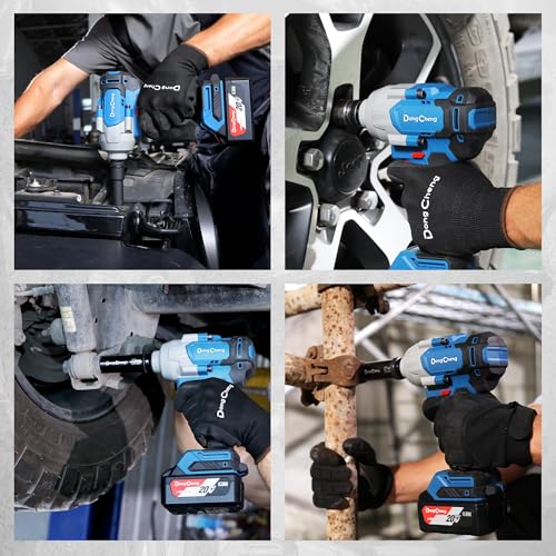 Dong Cheng 20V Brushless Impact Wrench, 670 ft-lbs (910N.m) Max Torque, 1/2 inch 4-Speed 2200RPM Cordless Impact Gun with Tool Bag, 2x4.0Ah Battery & Charger for Bolts on Cars, Trucks.etc - style: 2x4.0Ah Batteries