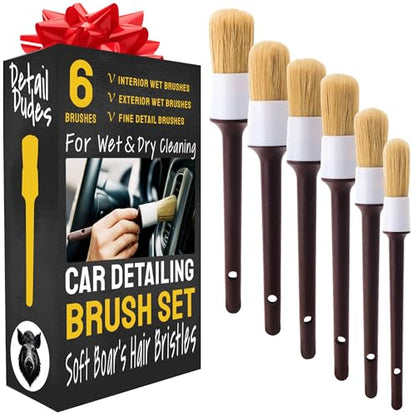 Car Detailing Brush Set 6-Pack, Interior and Exterior, Detail Dudes | Scratch-Free Boars Hair - Exterior & Interior Cleaning Brushes - Safe for Leather, Piano Black Trim, Dashboards & Wheels - size: 6 Pack(Advanced)