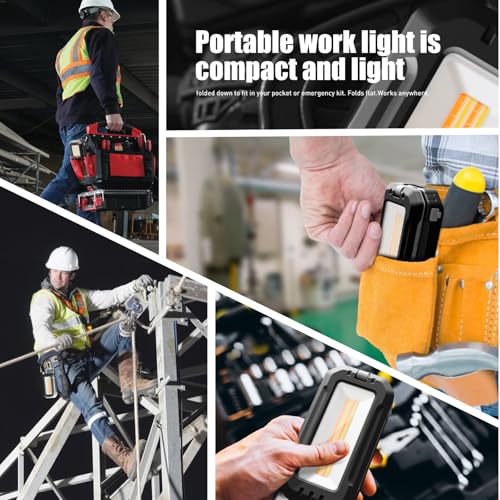 Rechargeable LED Work Light with Magnetic Base and Hanging Hook, 1200LM | Bright Work Lighting / Magnetic Base / Hanging Hook / Adjustable Output / Power-Bank Function / Foldable Body / IPX6 Rating - color: Black