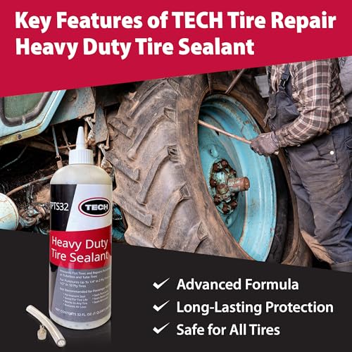 TECH Heavy Duty Tire Sealant - Preventing Flats & Sealing Punctures up to 1/2 Inch, Repairs Leaks in Tubeless Systems & Rims, Ideal for Off-Highway Use, Tube & Tubeless Tire Sealant Puncture Repair