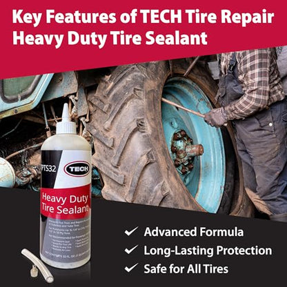TECH Heavy Duty Tire Sealant - Preventing Flats & Sealing Punctures up to 1/2 Inch, Repairs Leaks in Tubeless Systems & Rims, Ideal for Off-Highway Use, Tube & Tubeless Tire Sealant Puncture Repair