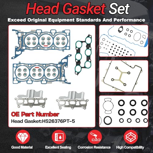 3.6 HS26376PT-5 Full Gasket Set with In/Ex Valve For Chevy Buick 2009-2016 | Fit for Chevy Tranverse GMC Arcadia Buick Enclave Saturn Outlook 3.6L V6 DOHC OE#ES72274 - color: For GM 3.6L 2007-2017 Kit 1