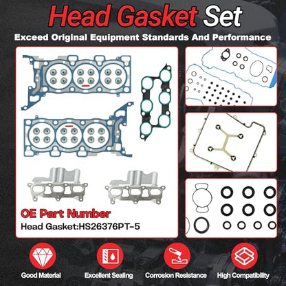 3.6 HS26376PT-5 Full Gasket Set with In/Ex Valve For Chevy Buick 2009-2016 | Fit for Chevy Tranverse GMC Arcadia Buick Enclave Saturn Outlook 3.6L V6 DOHC OE#ES72274 - color: For GM 3.6L 2007-2017 Kit 1